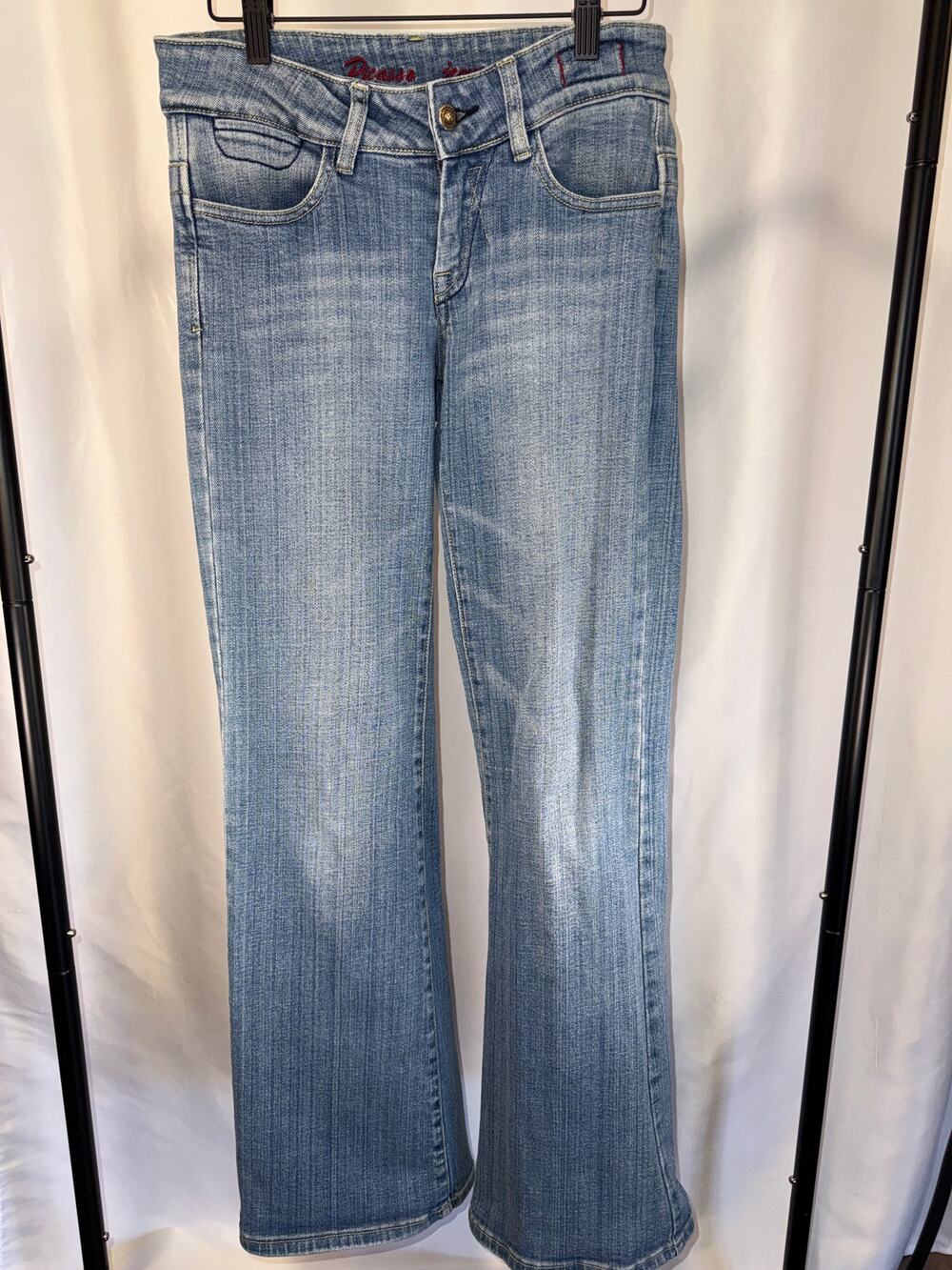 Picasso Jeans Size 29 Women’s Light Wash Flare Jeans Embroidered Pocket Y2K